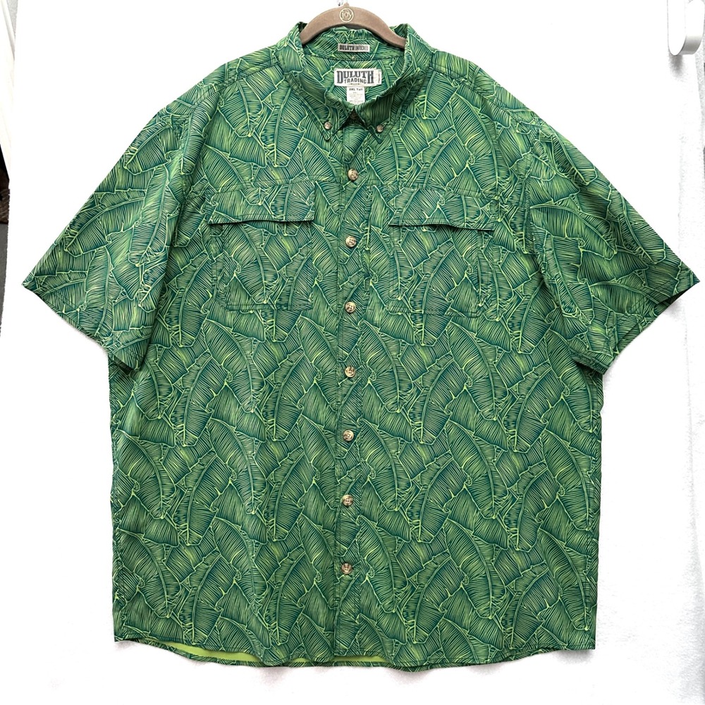 Duluth 2XLT Untucked Tropical Banana Leaf Vented Fishing Shirt Standard Fit